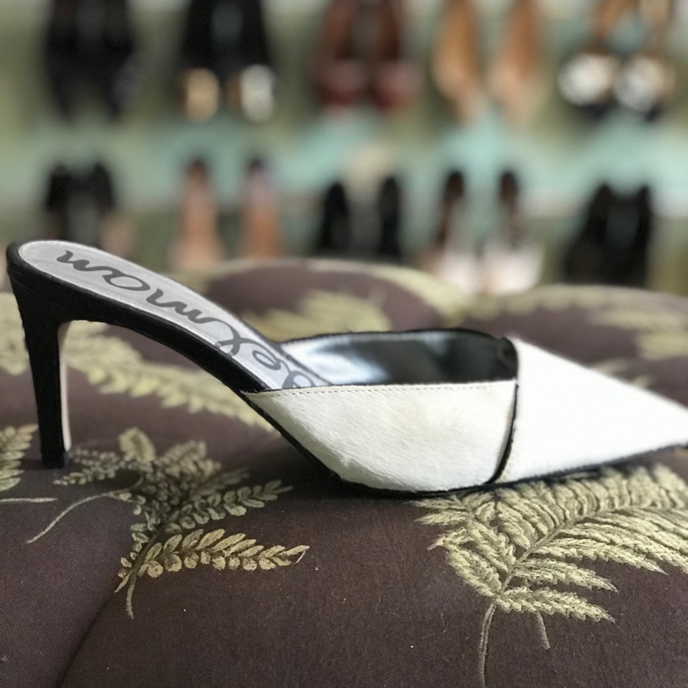 Sam Edelman Odelia Cow fur white cream slides heel